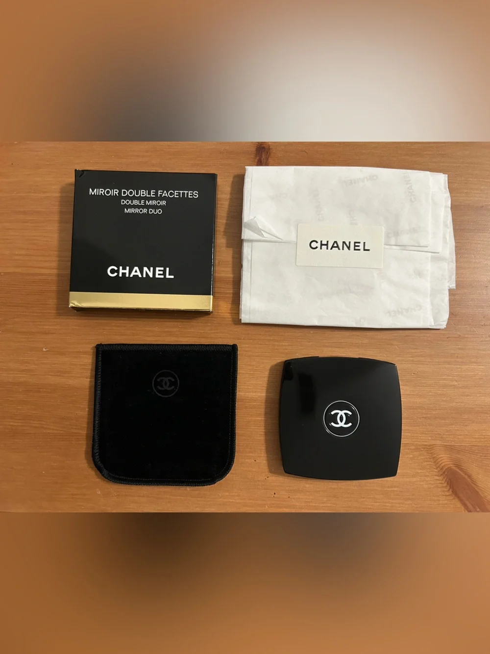 Chanel Compact mirror with travel pouch and tissue paper